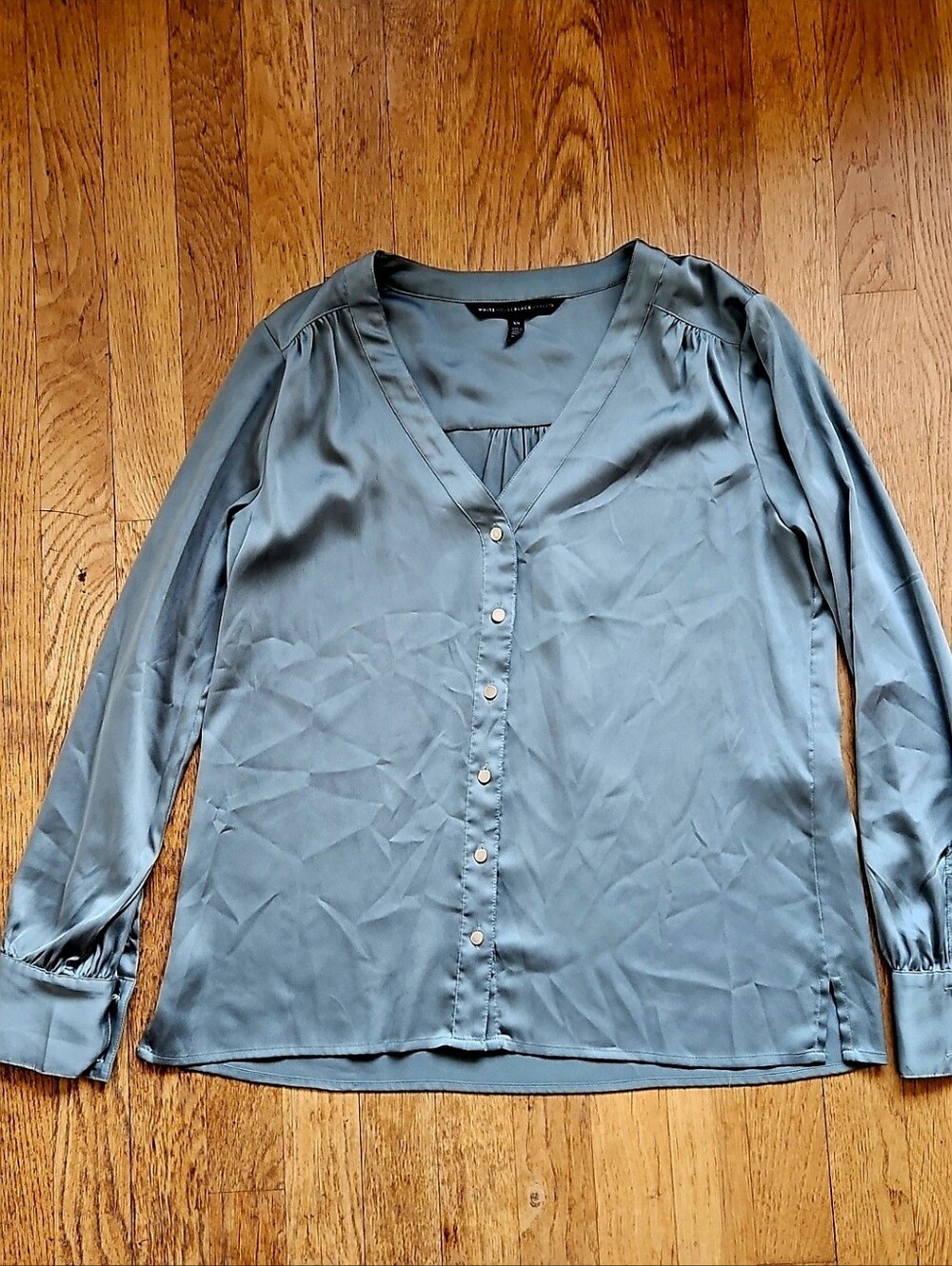 WHBM Green Satin  Collarless Blouse XS